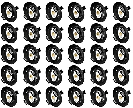 Yiahin Einbaustrahler GU10 Set, Schwenkbar LED Spot Einbaurahmen Rund Schwarz, Einbauleuchte Einbaurahmen Optik, Inkl. GU10 Fassung für LED Oder Halogen Leuchtmittel, 30 Stück