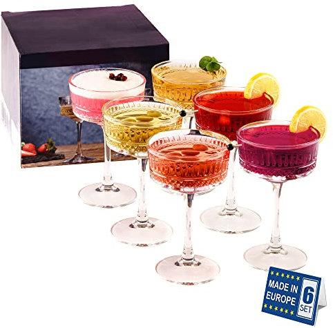 GOSOYO Juego de 6 copas de copa vintage, champán, cóctel, Martini, copas de vino, cristalería de tallo largo (8.5 oz/260 ml)