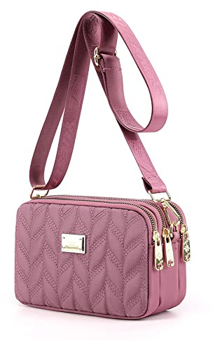 Ecohaso Ladies Small Cross Body Bag, Women Multi Pocket Shoulder Bag Waterproof Nylon Side Bag Handbag with Adjustable Strap for Holiday Travel (Taro Purple)