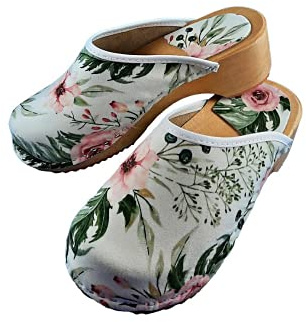 FUTURO FASHION Zuecos de cuero genuino natural saludable para mujer, suela de madera, unisex, colores variados, tallas 3-8 UK, motivo 1, 36 EU