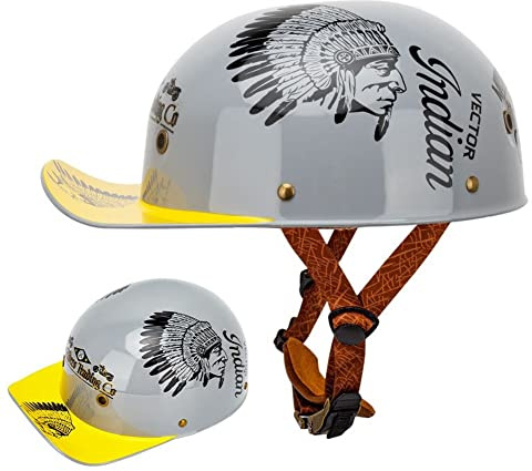 Ruiqieor Casquette De Baseball Adultes Casques De Moto Ouverts Demi-Casque Rétro pour Hommes Femmes Mobylette Bols Casque (Grey,XL(59-60cm))