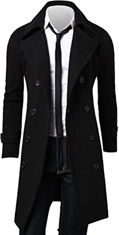 Oanviso Cappotto da Uomo Colletto Risvolto Doppio Petto Cappotto da Uomo D'affari Slim Fit Giacca a Vento di Media Lunghezza Cappotto di Tinta Unita Tempo Libero da Uomo Caldo