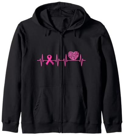 Octobre Rose Cancer du Sein Battement de Coeur Ruban Femme Sweat à Capuche
