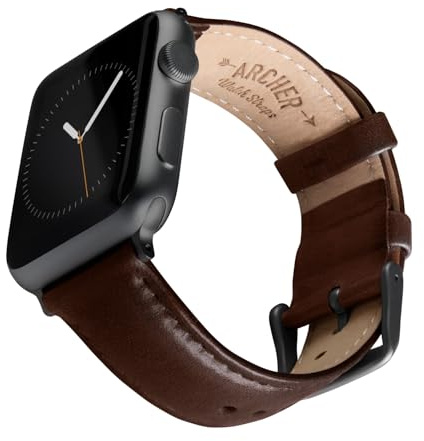 Archer Watch Straps - Klockarmband i Premiumläder för Apple Watch (Mörk Kastanj/Matchad Tråd, Rymdgrå, 44/45/46/49mm)