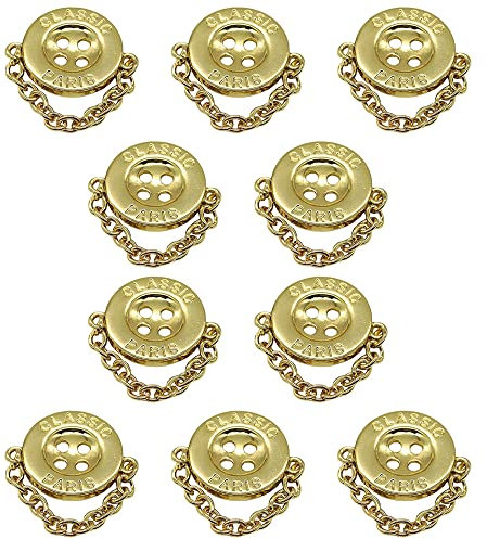 ZoTuoART 10 Stück Vier Löcher Kette Metallknöpfe – Gold Silber Neuheit Runder Knopf für Anzug Pullover – Kleidungszubehör Ersatz Nähknöpfe 21 mm (Gold)