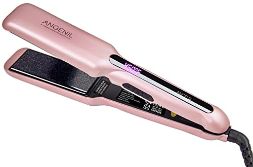 ANGENIL Arganöl Haarglätter in Einem, Tragbarer Professioneller Keramik Haarglätter mit Doppelter Spannung, 1,6 Zoll breiter Haarglätter für Dickes Haar, Schnelles Glättendes Styling, LCD Display