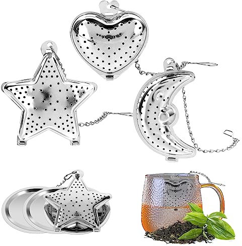3 coladores de té para té suelto, infusor de té suelto de acero inoxidable con filtros de té de cadena extendida para té de hojas sueltas, gran regalo para los amantes del té con 3 bandejas infusoras