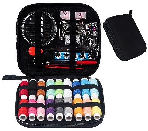 JANREAY Nähset Mit Nähzubehör, Nähset Reise Nähzubehör für Anfänger, Reisende Ausgestattet,Mit Garnrollen, Nähnadeln, Garn, Fingerhut, Maßband Etc, schwarz