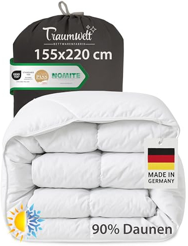 Traumwelt Natur Made in Germany Daunendecke 155x220 cm aus 90% Daunen und 10% Federn, für alle Jahreszeiten, Allergiker geeignet (nomite), Öko-Tex 100 Klasse 1 Zertifiziert, Downpass (2 Stück)