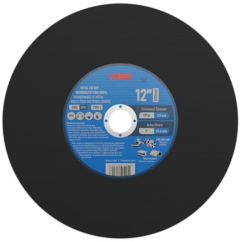 HBSS 10 Pack 12 Inch Thin Cut-Off Wheel for Metal & Stainless Steel, Type 1 General Purpose Cutting Disc, 1/8 Inch Thickness, 1 Inch Arbor, High-Performance Chop Saw & Cut-Off Saw Blades - HB996745