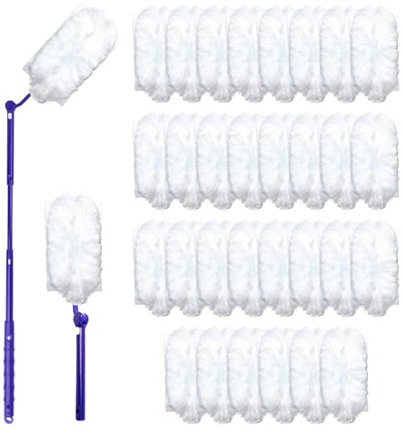 Flash - Recambios de imán de polvo, 30 recambios de plumeros esponjosos de microfibra con 1 mango largo y 1 mango corto, recambios de plumero de mano, paños de microfibra para limpieza del hogar y el