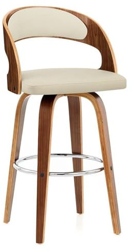 TAPHET Barhocker Drehbare Massivholz-Barhocker, Counter Heigh Barhocker mit Rücken, PU-Leder-Barhocker für Kücheninsel, Esszimmerstühle für Bar, 65cm/ 25.6 in Sitzhöhe (Color : White, Size : 65cm)