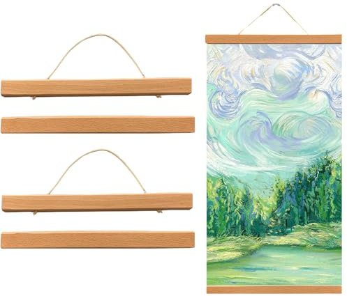 Pasdrucn 2 Stück Magnetisch Posterschiene,Moderner Magnetischer Holzrahmen Posterleiste,Teakholz Bilderrahmen Für Photos, Posterleiste Holzrahmen Bilderleiste Klemmleiste (20cm)