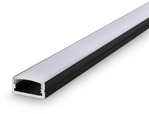 BRILONER - LED Stripe Aluminiumprofile für LED Strip, Diffusor, Selbstklebend, ohne Bohren, Zubehör LED Streifen, Lichtleiste, Gaming, 1 Meter, Schwarz-Weiß