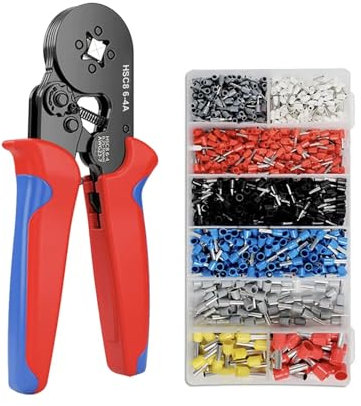 ADEKX Crimping Plier Set, 0.25-10mm² Ferrule Crimping Tool with 1200 Wire End Ferrule Connectors, Self-Adjustable Ratchet Bootlace Wire Crimping Tool, Electrical Cable Lug Crimp Plier Kit