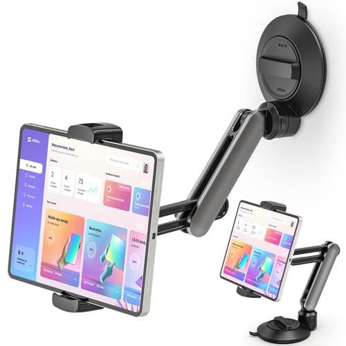 Tendak Tablet Halterung Saugnapf, 360° Drehbare Höhenverstellbar iPad Halterung Saugnapf, Auto Windschutzscheibe Tablet Halter für 4.7-12.9 Tablets und Handys
