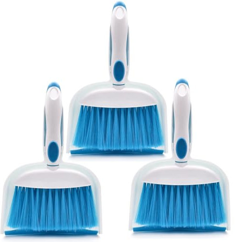 Small Broom and Dustpan Set, Small Dustpan and Brush Set, Mini Dust pan and Brush, Hand Broom and dust pan, Mini dustpans are Ideal for Cleaning Little Areas Like desks, Kitchens, pet Rooms. (3 Set)