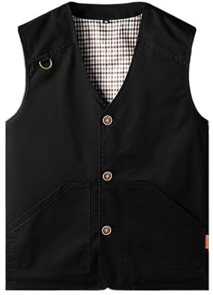 Men's Waistcoat Jacket Cotton Denim Gilet Casual Outdoor Utility Vest Full-Zip Lightweight Outerwear Vest Fishing Safari Gilet Cargo Shooting Travel Waistcoat with Pockets