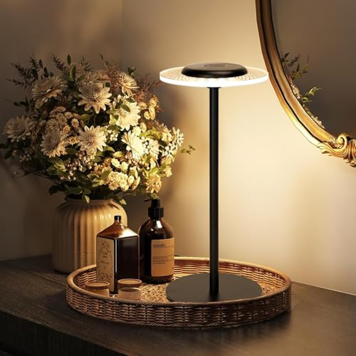 Aigostar LED Touch Bedside Table Lamp, Portable Night Light for Bedroom, RGBW Color Change, Cordless Rechargeable USB Table Lamp, Dimmable Ambient/Mood Desk Light for Restaurant Decor, 12H Battery