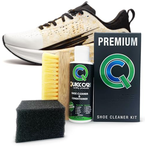 QuickCare Premium Shoe Cleaner with Conditioner, Brush & Sponge, Ultimate Cleaning Shoes Kit for Sneakers, Leather, Suede, Canvas, Mesh, Shoe Care Set, Foam Touch-Up Solution, 4 oz