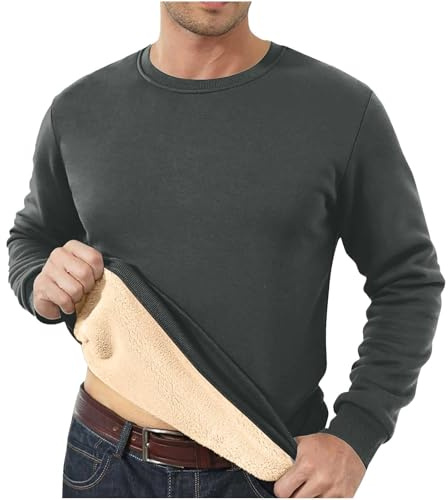 Men's Fleece Round Neck Fleece Jumpers Sweatshirt Sherpa Lined Pullover Sweater Thick Warm Winter Sweatshirt Thermal Fluffy Sweatshirt Casual Solid Color Velvet Sweatshirt Fuzzy Sweatshirt