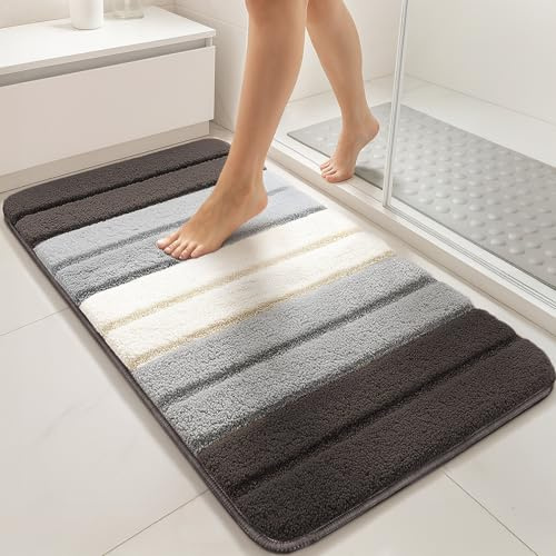 vounot® Tapis de Bain Antidérapant Doux et Absorbant en Microfibre Dégradé Élégant Séchage Rapide Lavable en Machine pour Salle de Bain Douche Baignoire 60x90cm Gris