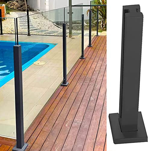 Sistema di ringhiera per balaustra in vetro con pannelli esterni neri per recinzione piscina morsetto per garage gradini/casa 105,2 cm palo centrale