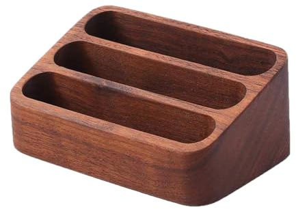Soporte para tarjetas de visita, soporte de madera de nogal natural de 3 niveles, organizador minimalista para oficina y hogar