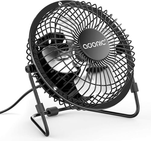 ADORIC USB Desk Fan, 4 inch Portable Quiet Small Mini Desktop Personal Cooling Fan With Adjustable Head For Home, Bedroom Room Office Travel Car Indoor