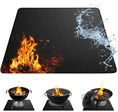 Tapis de brasero carré double face ignifuge et résistant à la chaleur, résistant à l'huile et imperméable pour barbecue de jardin, terrasse, foyers d'extérieur, noir, 100 x 100 cm