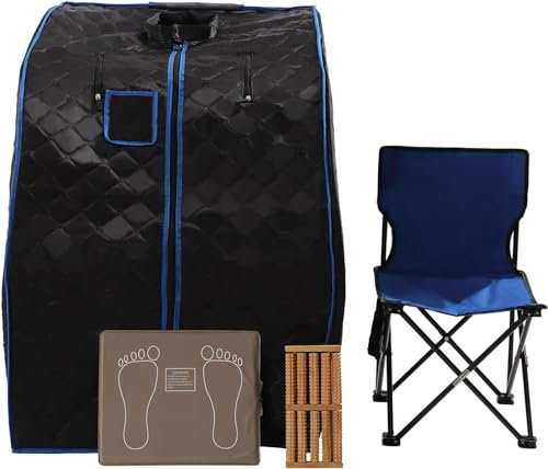 Sauna Portable Heater for Home, Infrared Sauna Box with Timer and Remote Control - Foldable Chair and Heating Foot Pad Included for Personal SPA Experience