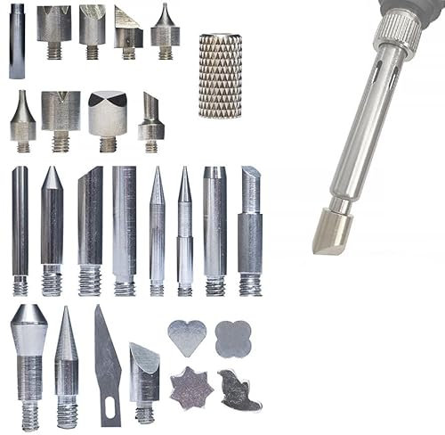 Rosfix 30-teiliges Brennset – Set für Holzverzierungen | M4 Gewinde, 27 Aufsätze, Adapter 900M, 2 Schablonen | Kompatibel mit Rosfix Stationen | Holzwerkzeug Set