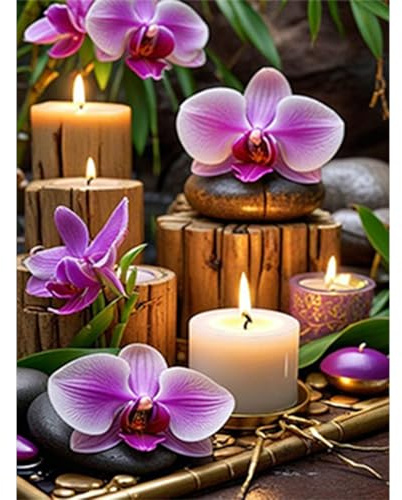 RICUVED Zen Kerzen Diamond Painting Erwachsene, 5D Blumen Diamant Painting Bilder Erwachsene, DIY Diamond Painting Bilder Diamant Malerei Set für Wanddekoration 30x40cm