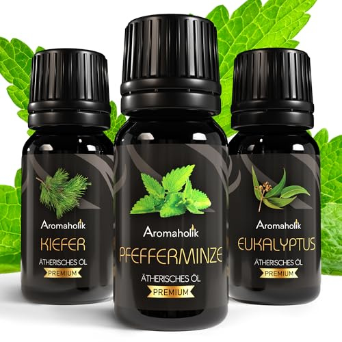 Aromaholik Kleines Gesundheits-Set 3er Ätherische Öle BIO 100% natürlich – Entspannung & Vitalität – Set 3 × 10ml, zertifiziertes Öl aus Indien