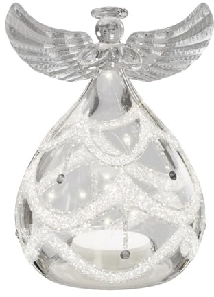 Deluxe Homeart LED Glasengel - 13cm hoch beleuchtet festlich Ornament mit warmen Mikro-LED-Lichtern - Batteriebetrieben - Fernbedienung aktiviert mit Timer