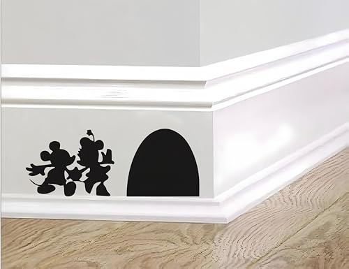 Mickey & Minnie Maus Fußleisten-Aufkleber – Lustige Silhouetten mit Mauseloch-Design – Kinderzimmer Deko – Einfach anzubringen (8.9x22.6cm, 2er-Set)