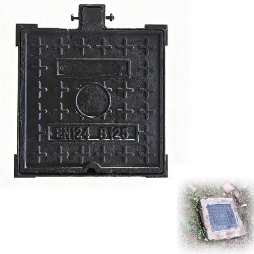 Chiusino Pozzetto e Telaio Quadrati in Ghisa, Coperchio per Fossa Settica Nero con Base, Tombino di Classe B, Coperchio per Fognatura per Vialetto, Cortile, Cemento(30x30x3cm/12x12x1.2in)