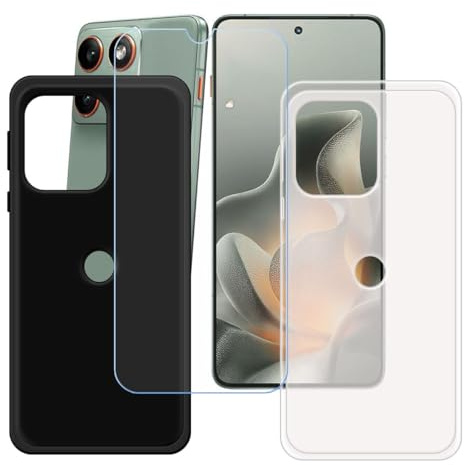 CongJiaLingXi Funda para Motorola Moto X70 Air (6.7) + Screen Protector, [2 Piezas] Negro + Translúcido Suave Silicona Caso + Cristal Templado Film Vidrio.