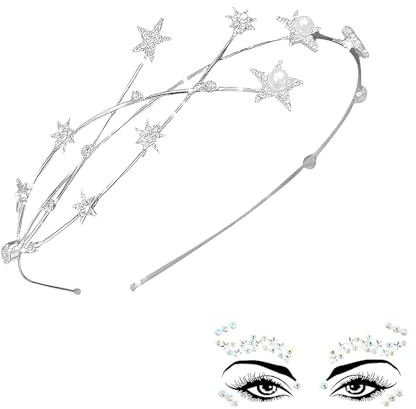 haarreif sterne,Sterne Gesichtstattoo,silber glitzer stern fasching,haarreifen accessoires kopfschmuck,Für Damen Mädchen Karneval Fasching Hochzeit Halloween
