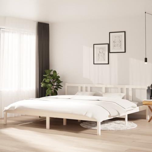 Mandloder Massivholzbett Weiß 200x200 cm, Kiefernholz Bettrahmen mit Kopfteil, Robustes Holzbett für Erwachsene, modernes Design, stabil & langlebig