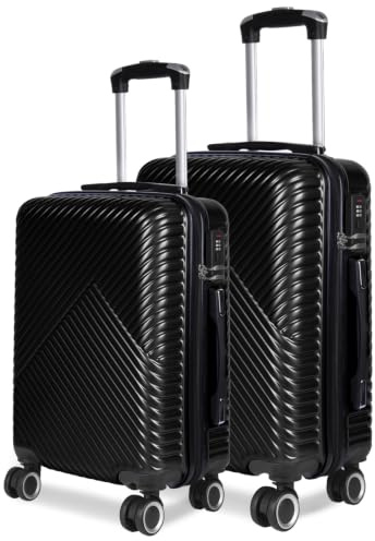 MERCURY TEXTIL- Juego de 2 Maletas de Viaje de Cabina y Mediana. Maletas de ABS y Polipropileno, Rígidas, Ligeras y Resistentes 4 Ruedas Dobles 360º (Negro)