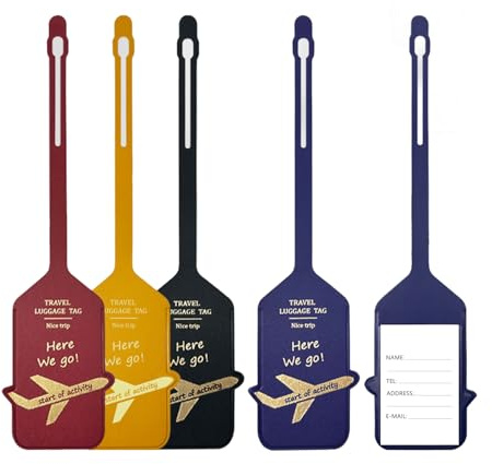 DJHUHN Kofferanhänger 4 Stück Gepäckanhänger für Koffer PU Taschenanhänger mit Lagguage Tags Koffer Anhänger Wasserdicht für Geschäftsreise Flugreisen Haustiertaschen Reiserucksäcke (4 Farben)