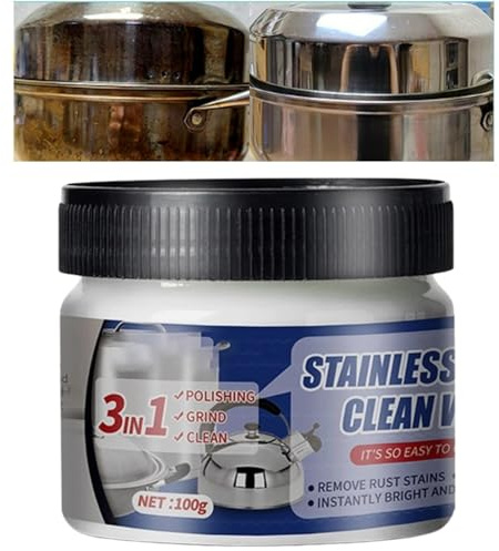 100G Powerful Burnt Residue Remover Paste for Cookware,Pan Cleaner for Burnt Pans&Stove Glass,Power Paste Cleaner&Wax Pot Cleaner,Rust Remover for Stainless Steel Sink,Kitchen Cabinets Grease Remover