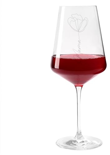 Herz & Heim® Weinglas personalisiert mit Name – Leonardo Burgunderglas 560 ml – Motivauswahl – Geschenkidee für Frauen (Mohnblume Gravur)