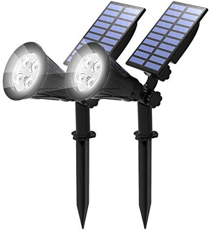 T-SUN 2 Pack LED Solar Spotlight, Waterproof Outdoor Security Garden Landscape Lamps, 180°Angle Adjustable,Daylight 6000K, Auto-on at Night/Auto-Off by Day for Tree, Yard,Lawn,Pathway