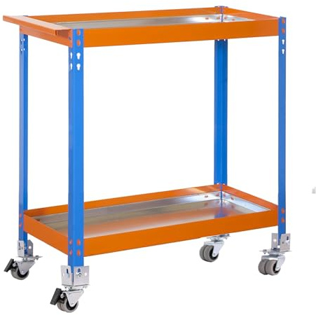 Simon Rack Carro Herramentas Taller, Banco Trabajo, Capacidad Carga 75 kg, 1030x900x400 mm, Azul/Naranja/Galva - Wagon