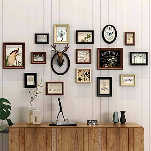 Holz Bilderrahmen Collage Wand Set | (16 Foto) Kombinationsrahmen für mehrere Bildergalerien | Bilderrahmen für Wohnzimmer Treppenhaus Wanddeko gestalten,
