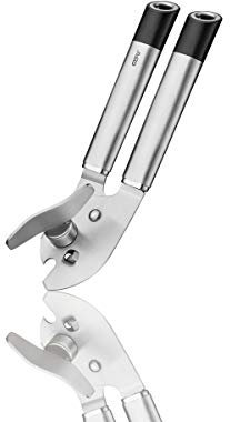 GEFU Dosenöffner PRIMELINE aus Edelstahl mit gehärtetem Schneidwerk, ergonomischem Griff, Aufhängeöse und integriertem Kapselheber