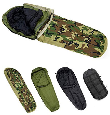 MT Army Military Modular Sleeping Bags System, Multi Layered with Bivy Cover for All Season, Woodland/Multicam