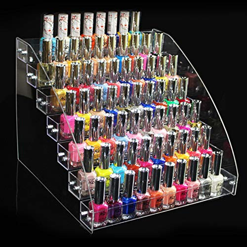 Acrylic Clear Nail Polish Makeup Display Stand Rack Holder, Nail Polish Bottle Display Storage Rack, Cosmetic Nail Polish Tattoo Ink Organiser, Transparent Ladder Design Nail Polish Rack (7 Layers)